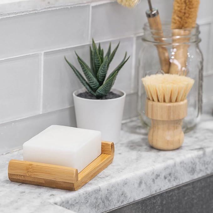 Dish Soap Bar with Bamboo Soap Dish Tray – Solid Dish Soap Block, Eco Friendly Non Toxic Plant Based Dishwashing Soap, Fragrance Free, Zero Waste, Biodegradable Kitchen Soap (5.64 oz)