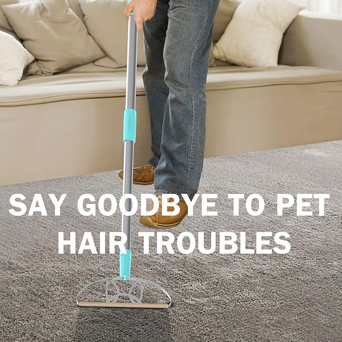 Ultra & Pro LINTPLUS Combo: 50" Stand-Up Carpet Rake for Pet Hair Removal - Heavy Duty, Includes Pro Attachments for Floors & Large Rugs