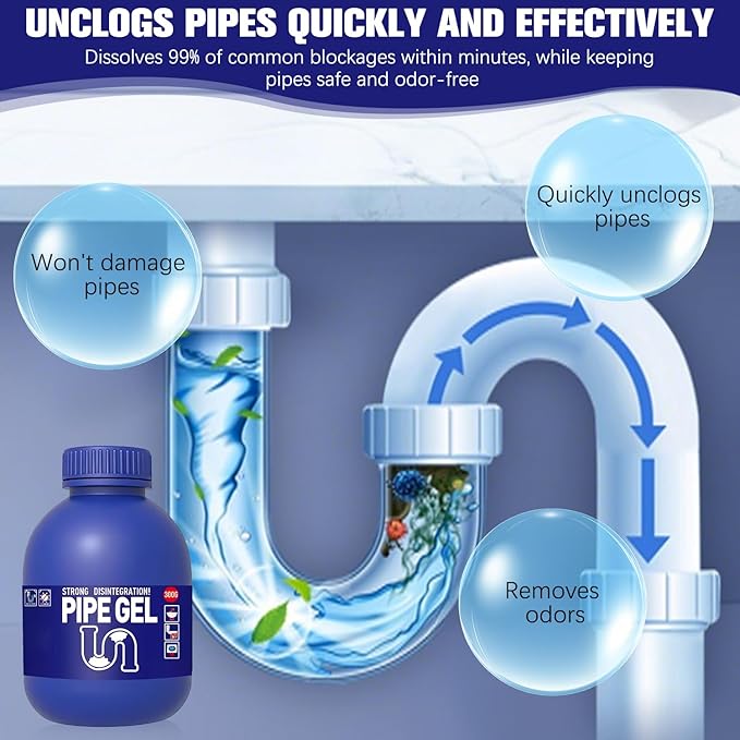 Pipe Bobo Drain Cleaner 10.6OZ, Professional-Grade Drain Clog Remover for Kitchen Sink, Powerful Unclogging, Unclog drains, clog remover, Shower, Tub, Compatible with All Pipe Materials