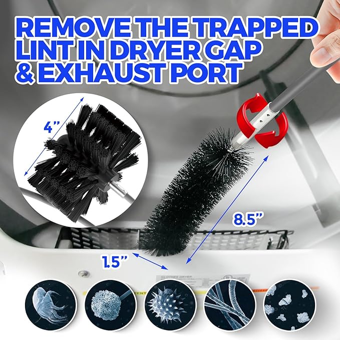 Holikme 15 Feet Dryer Vent Cleaner Kit, Lint Remover, Extends Up to 15 Feet, Synthetic Brush Head, Use with or Without a Power Drill,Gray