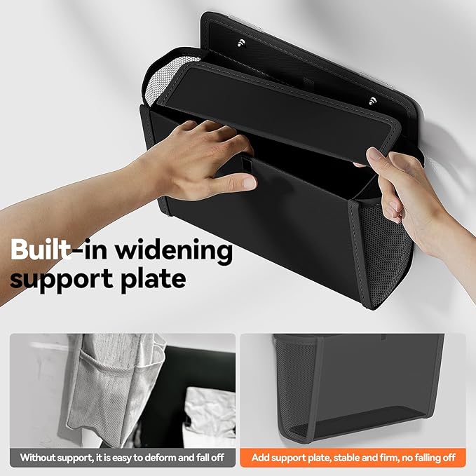 Wall Hanging Storage Organizer, Wall Pocket Hanging Bag with Large Pockets & Sticky Adhesive Tape Wall Mounted Storage Door organizer for RV Camper Kitchen Office Black