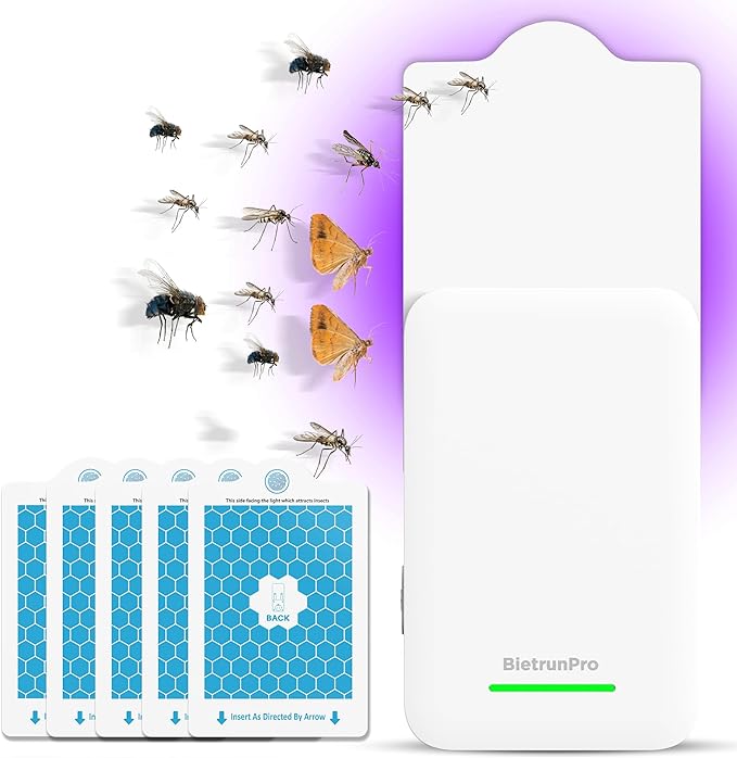 Fly Traps Indoors(1 Device+5 Refills), Gnat Traps for House Indoor, 3-in-1 UV/Blue/Yellow Light Plug-in Flying Insect Catcher Bug Zapper, Fruit Fly Killer, NAT Killer, Get Rid of Gnat Infestation