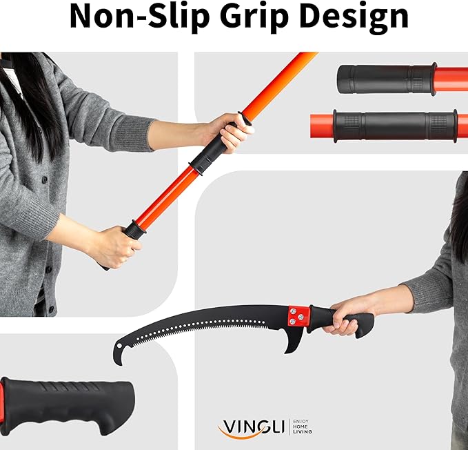 VINGLI 30ft Manual Pole Saws for Tree Trimming, Extendable Tree Trimmers Long Handle Pruner, Sharp Steel Blade and Scissors with Lightweight 9 Fiberglass Handles for Pruning Palms and Shrubs