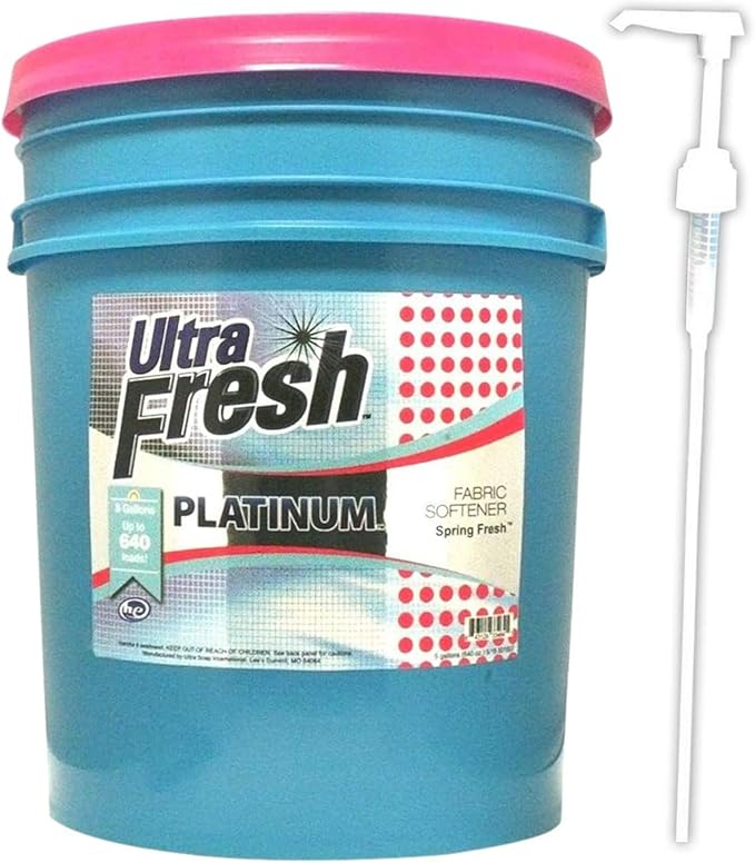 Ultra Fresh Platinum 5 Gallon Spring Fresh Scented Fabric Softener Liquid with Pump for Easy Dispensing for Up to 640 Laundry Loads (3 Pack)