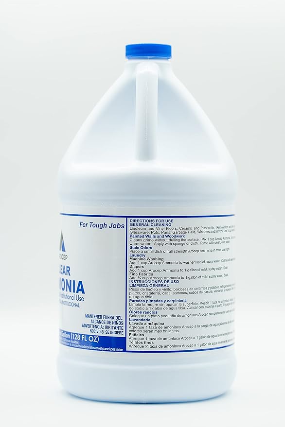 Clear Ammonia Cleaner Liquid, 1 Gallon, Multipurpose, Multi-Surface Cleaning Solution Removes Grease, Hard Water Stains, and Odors, Kitchen and Bathroom Use