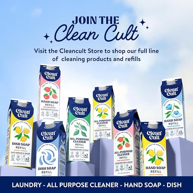 Cleancult Dish Soap Liquid Refills (32oz, 1 Pack) - Dish Soap that Cuts Grease & Grime - Free of Harsh Chemicals - Paper Based Eco Refill, Uses 90% Less Plastic - Sweet Basil