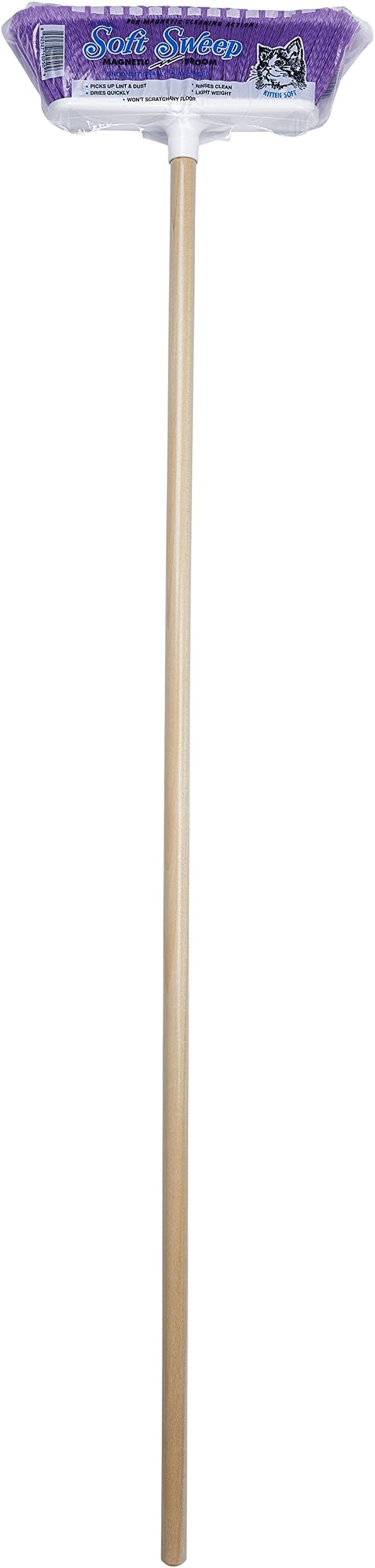 The Original Soft Sweep Magnetic Action Broom Assorted Colors with Natural Finish Wood Handles (12 Brooms)