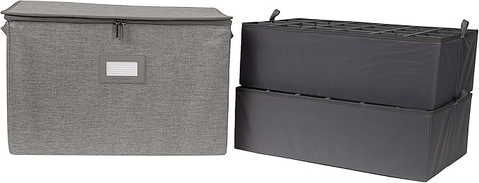 Covermates Keepsakes - Adjustable Zip-Top Storage Box - Configurable FlexGrid Compartments - Heavy Duty Polyester- Reinforced Handles - Stackable Design - Indoor Storage, Grey Heather