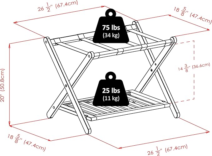 Winsome Reese Luggage Rack with Storage Shelf, for Guest Room, Bedroom, Foldable, No Assembly, Espresso