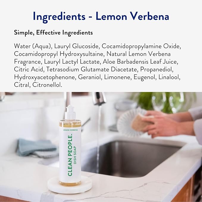 THE CLEAN PEOPLE Liquid Dish Soap - Clean, Simple Ingredients - Extra Scrubbing Power (Lemon Verbena Scent) 12 fl. oz (3 Pack)