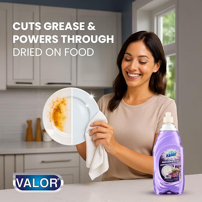 Valor Dishwashing Liquid, 25 fl oz – Dish Soap for Kitchen & Bathroom, Grease-Fighting, Gentle on Hands, Fast Rinse, Eco-Friendly Biodegradable Formula (25.5 oz (Pack of 3), Lavender)
