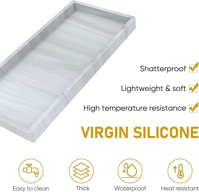 Bathroom Counter Tray,EG-SIPRO High-Grade Thickened Silicone Bathroom Vanity Tray,Shatterproof Durable Rectangle Bathroom Tray Soap Dispenser Tray for Bathroom Countertop,Small+Large (EGTRAY)