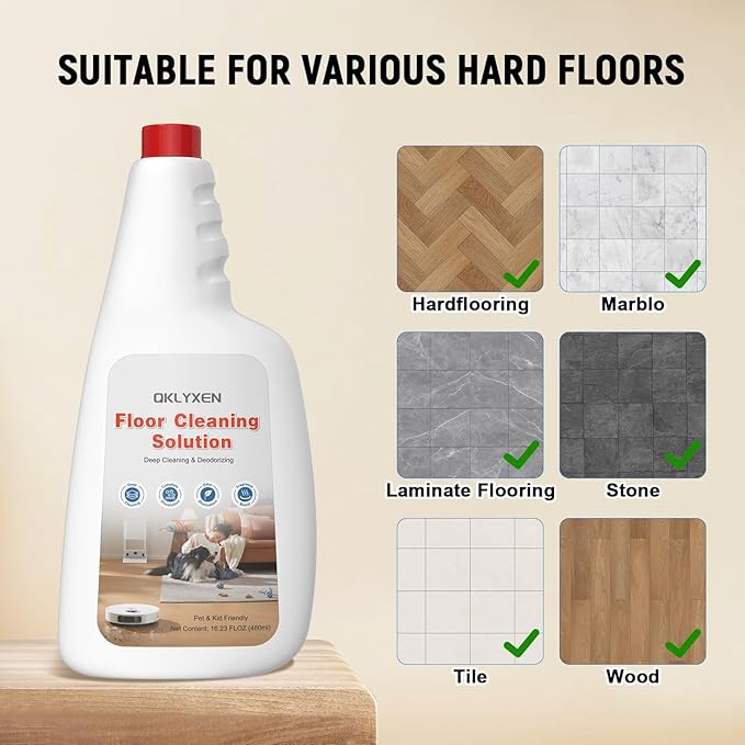 2 Bottle Floor Cleaning Solution Compatible with Roborock (Q5/Q7/Q8/Q10/S7/S8/Saros 10R/F25/Qrevo Series), Floor Cleaner Refill for All Robot Vacuums & Cordless Wet Dry Vacuum with Mopping