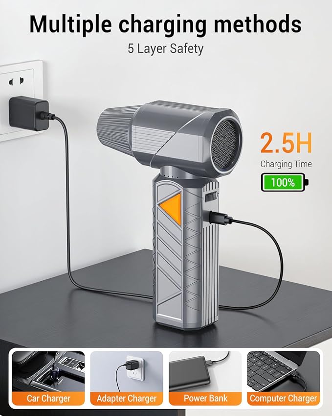 BOBYE Compressed Air Duster, 350W High-Powered Electric Air Duster with 180,000 RPM, Extended Runtime, 10000 mAh Battery, Mini Blower & Air Duster Rechargeable for Keyboard, PC, Car, Home, Outdoor