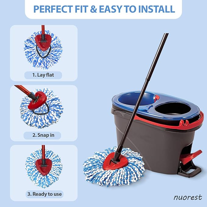 Spin Mop Replacement Heads, Microfiber Mop Refills, Easy to Replace (4 Heads)