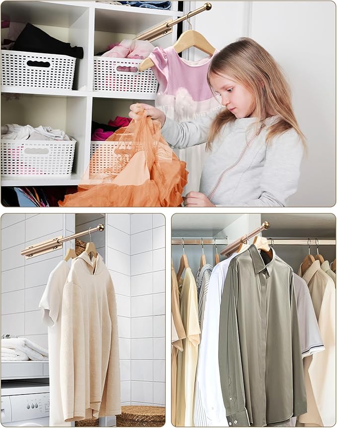 Supforce 16.5" Valet Rod for Closet Pull Out, Retractable Slide Out Valet Rod Closet Organization, Aluminum Valet Clothing Hanger Rods Perfect for Suits, Dresses & Freshly Pressed Clothes, Gold
