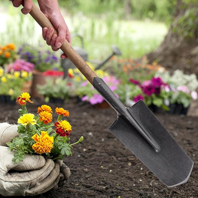 Manganese Steel Garden Shovel and Planting Spade Narrow Tip Metal Gardening Tool for Tree Digging and Transplanting in Lawn and Patio Use
