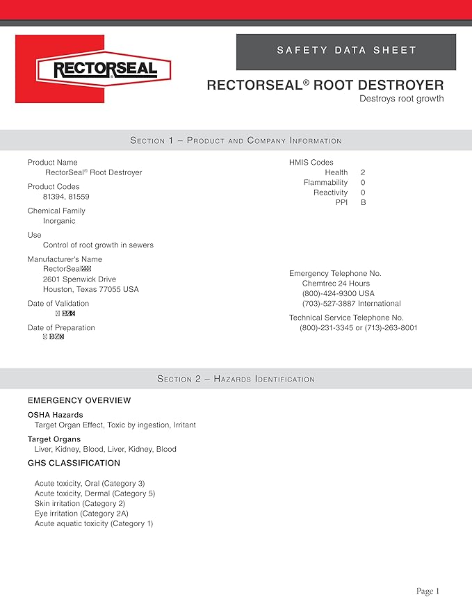 RectorSeal Root Destroyer 81394 Sewer Treatment, Easy Application, Fast Acting, 2 lb