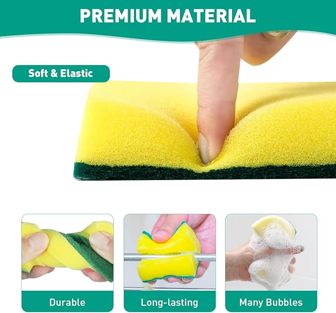 24-Pack Heavy Duty Scrub Sponges, Non-Scratch Kitchen Sponge with Durable Scouring Pad, Dual-Sided Cleaning Sponge for Dishes, Pots, Pans, Sinks – Extra Absorbent & Long-Lasting