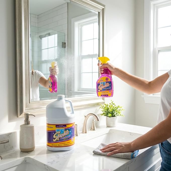 Sparkle Glass Cleaner Refill 1 Gallon (128 Fl Oz) – Ammonia-Free Heavy Duty Streak-Free Formula for Windows, Mirrors & Glass (Pack of 3)