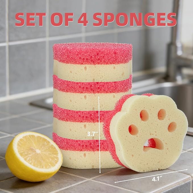 4pcs Scrub Sponges, Dual-Sided Temperature-Controlled Dish Sponges, Scratch-Free, Easy to Clean, Kitchen Cleaning Sponges for Tough Stains, Delicate Surfaces, Glassware, Cookware, Appliances