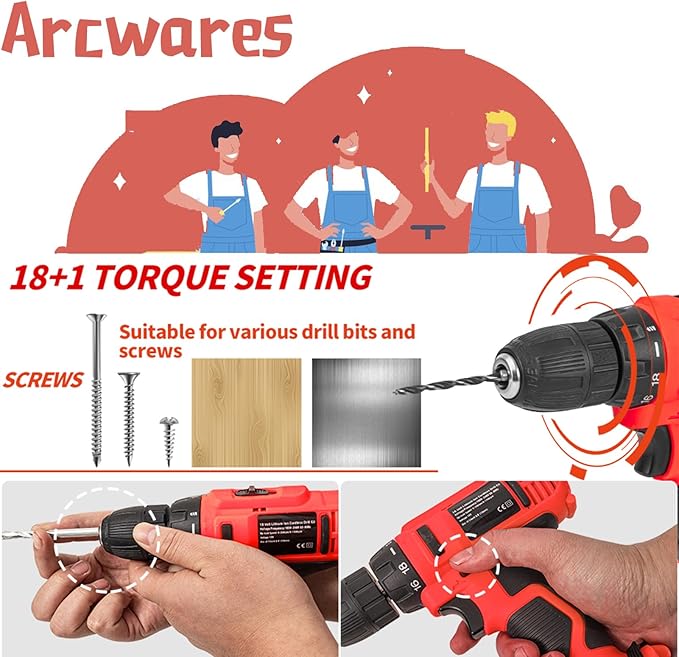 346pcs Tool Sets,18V Electric Power Drill Set, Cordless Drill for Men, Household Home DIY Hand Tool Kits,18+1 Clutch Cordless Power Drill Set for Thanksgiving, Christmas,Father's Day (Black)