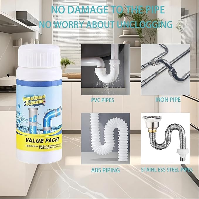 2pc Wild Tornado Sink and Drain Cleaner Powder - Powerful Pipe Dredge for Kitchen & Toilet, Drain Clog Remover, Pipeline Dredging Agent (4)