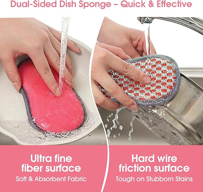 Multi-Purpose Kitchen Scrub & Microfiber Sponge – Durable, Chemical-Free, Machine Washable, Tough Cleaning Power