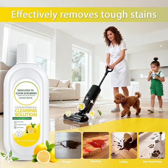 Floor Cleaning Solution Compatible with Tineco – Lemon Floor Cleaner – Long-Lasting, Zesty Scent – For All Cordless Wet/Dry Vacuum Mop Cleaner & Robot Vacuums with Mopping (2 Bottle)
