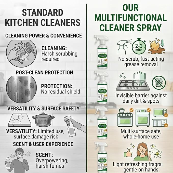 Multifunctional Kitchen Appliance Cleaner Spray Pro Powerful Grease Stain Removal Invisible Protective Layer Effortless Scrub Free Versatile Whole Home Use Light Refreshing Scent 4oz(1Pc)