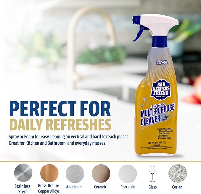 Bar Keepers Friend MORE Spray + Foam Multipurpose Cleaner (25.4 oz) for Shower, Tile, Rust Stains, Hard Water, Soap Scum & EZ-Flush Toilet Bowl Flushing Aid (12 oz) to Help Prevent Clogged Toilets