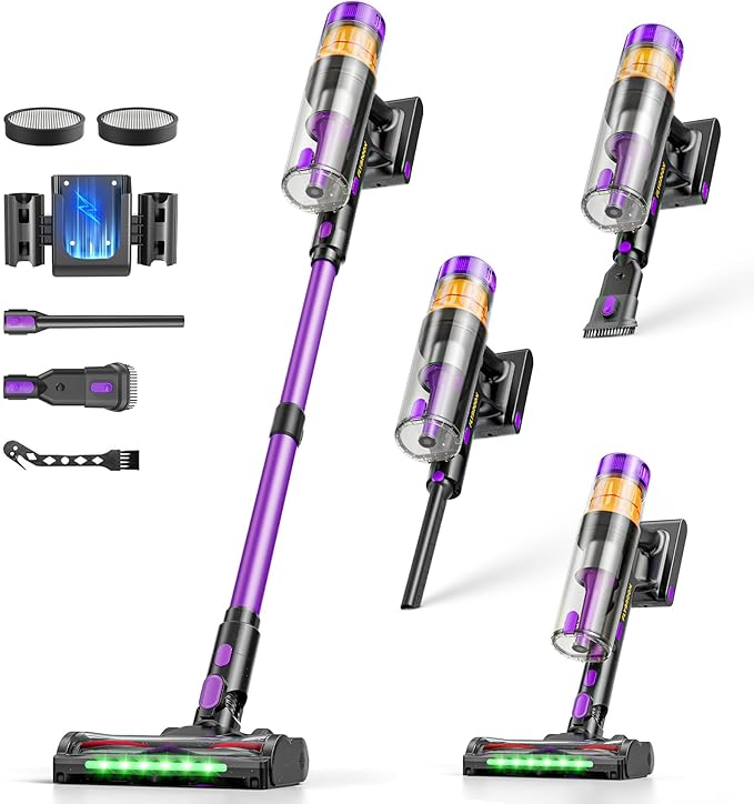 Flybroom Cordless Vacuum Cleaner, 650W 48KPa Vacuum Cleaners for Home, Self-Standing Stick Vacuums with LED Display, Anti-Tangle, Lightweight, Stick Vacuum Rechargeable for Pet Hair Carpet Floor