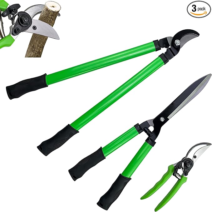 iMeshbean 3 Pieces Garden Tools Set Lopper & Pruning Shear & Tree Trimmer Pruner Ideal for Indoor & Outdoor Gardening, Branch Cutting & Plant Trimming
