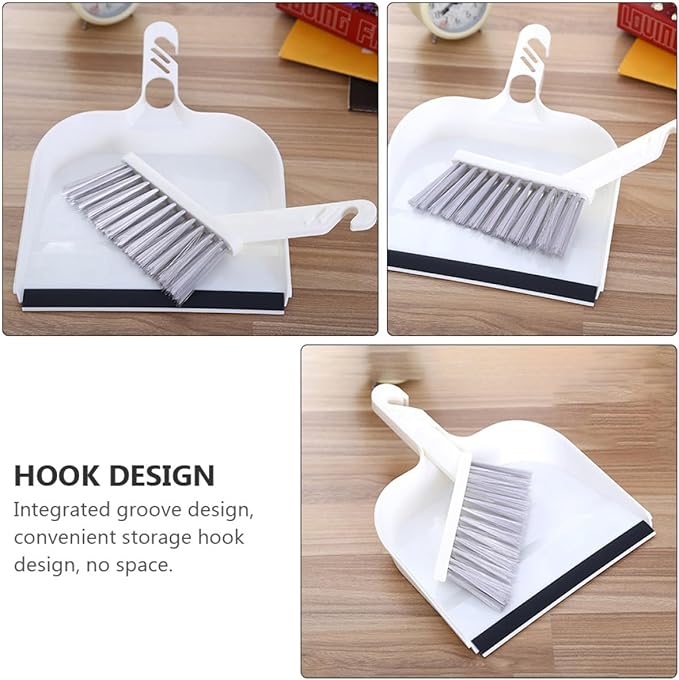 Tofficu Mini Kitchen Table Cleaning Brush and Dustpan Set, 2pcs White Handheld Brooms with Dustpans for Desktop Household Sweeping and Table Cleaning