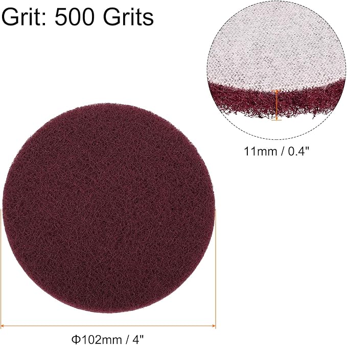 HARFINGTON 12pcs Scrubber Scouring Pads 500 Grits 4 Inch Drill Power Brush Hoop and Loop Surface Conditioning Disc Drill Scuffing Disc Scrub Pads for Home Kitchen Cleaning, Dark Red