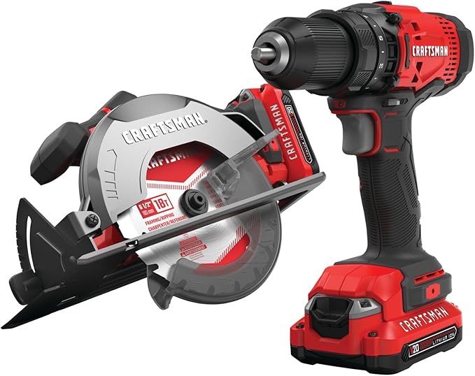CRAFTSMAN V20 Cordless Power Tool Combo Kit, with Drill/Driver, Circular Saw, 2 Batteries and Charger (CMCK202C2)