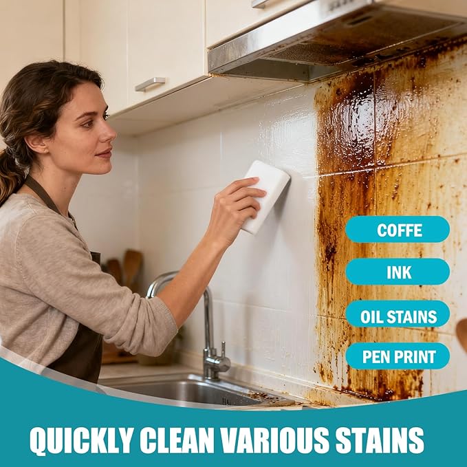 80-Pack Melamine Sponges, Multi-Functional Household Cleaning Pads for Kitchen, Dishes, Bathroom & Walls, 2X Density Extra Thick & Non-Scratch Bulk Sponge Foam Pads for Tough Stains and Grease