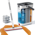 Mop and Bucket Set, Flat Mop and Bucket System with Separate Dirty and Clean Water, 3-Compartment Wall Cleaner Mop, Flat Mops for Floor Cleaning with 6 Microfiber Pads