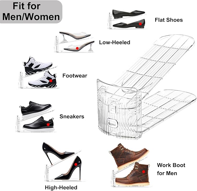 Shoe Slots Organizer for Closet 12Pack Adjustable Shoe Stacker Organizer Storage Shoe Rack Space Saver Storage Shoe Holder Organization (Transparent)