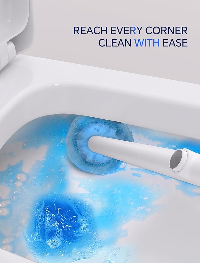 LFBEAR Disposable Toilet Brush Wand, Wall Mounted Toilet Cleaner Kit with Holder, 18 Refills Replacement Heads for Bathroom Cleaning
