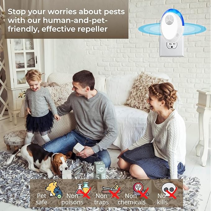 Ultrasonic Pest Repeller Device Indoor Mouse Deterrent Rodent Repellent Ultrasonic Plug in, Pest Control for Spiders, Roaches, Insects (Pack of 6)