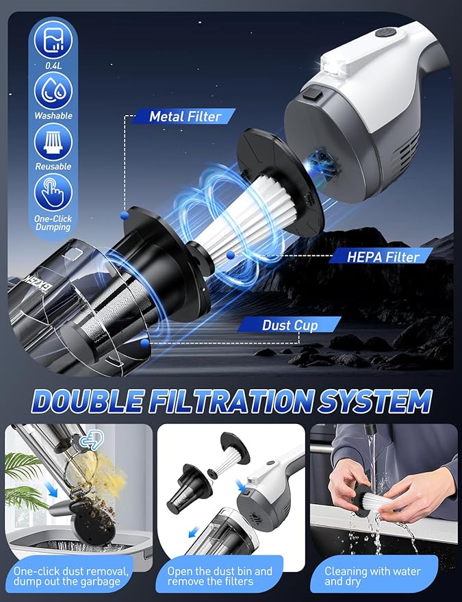 Handheld Vacuum Cordless, 15000PA Powerful Suction Hand Held Vacuum Cleaner, Car Vacuum Portable Cordless with Large-Capacity Dust Bin & LED Light, High Power Dust Busters for Home, Car, Office, Pet