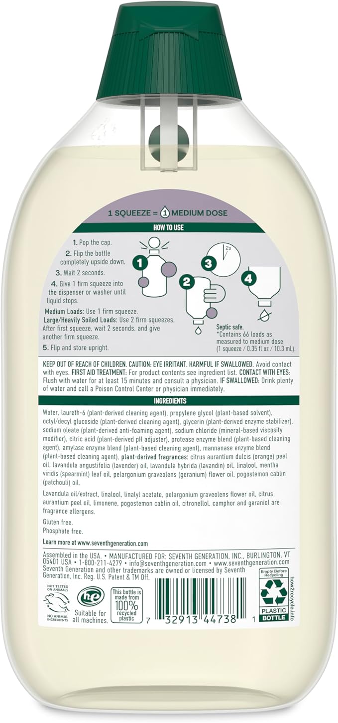 Seventh Generation EasyDose Laundry Detergent Fresh Lavender Scent 2 Pack Ultra Concentrated Washing Detergent 23 oz