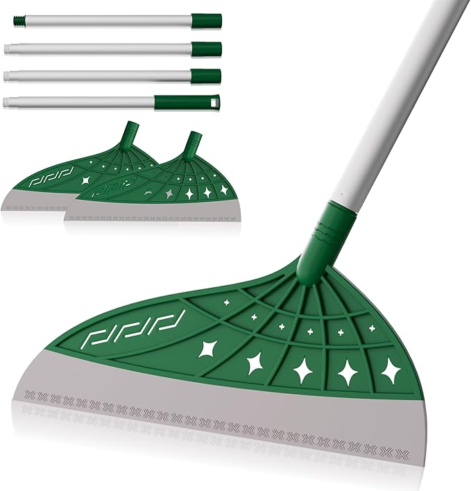 Air Broom, Multifunctional Silicone Broom for Hair, Cat Litter, Crumbs, Liquids Removal on Smooth Floor, Magic Squeegee Broom Comfortable Cleaning for Tile, Bathroom, Includes 2 Broom Heads (Green)