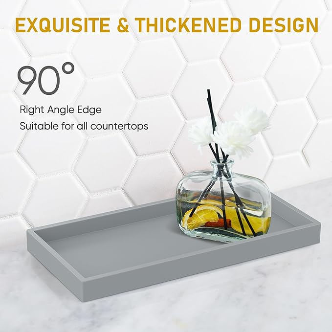 EG-SIPRO Bathroom Counter Tray, Silicone, Rectangular, Gray, Thick, Shatterproof, Soap Dispenser Tray, 10.6'x5.1' or 7.8'x3.9'