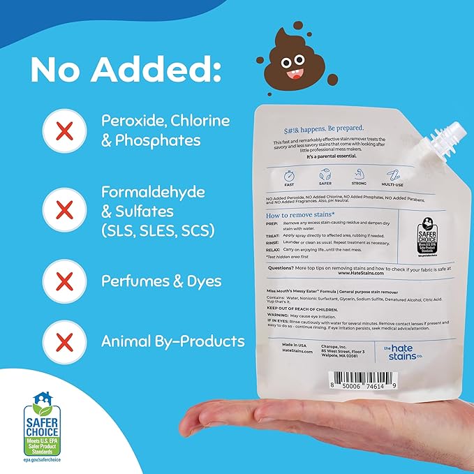Miss Mouth's Messy Eater Stain Treater - 32oz Refill - Newborn & Baby Essentials - No Dry Cleaning Food, Grease, Coffee Off Laundry, Underwear, Fabric
