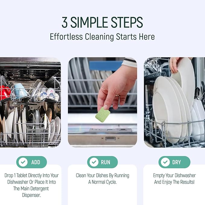Natural Dishwasher Detergent Tablets - Plant Based Alternative Refill Pack Dishwashing Tabs - Eco-Friendly And Plastic Free Way To Cleaner Dishes - 30/60/90 Refills Dish Washer Soap Pods (90 Pack)