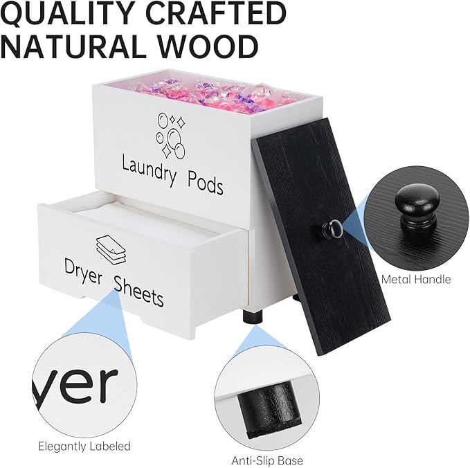 NiHome Large Capacity Laundry Room Supply Organizer for Laundry Pods, Sheets, Soap Bars Storage - Two-Layer Dryer Sheet Dispenser & Laundry Pods Container with Lid & Drawer for Laundry Room Decor