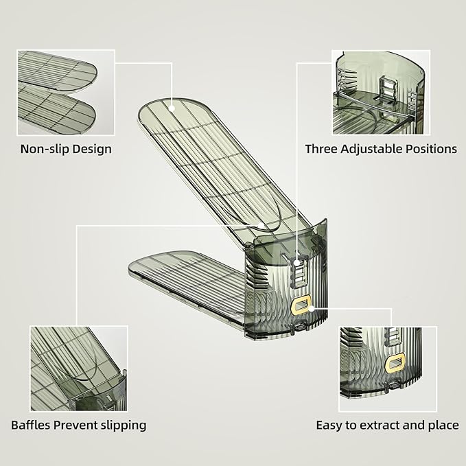 shoe slots organizer, Clear Shoe Stacker, Adjustable Level Shoe Rack,Storage Space Saver for Sneakers Display(Green Transparent, 4Pack)