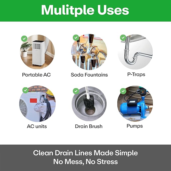 Sylvan AC Drain Line Cleaner | Free XXL Drain Brush | 32 Oz | 12 Month Supply | Made in USA | Universal Compatibility | Removes Clogs and Buildup from HVAC Condensate Lines | Air Conditioner Unclogger